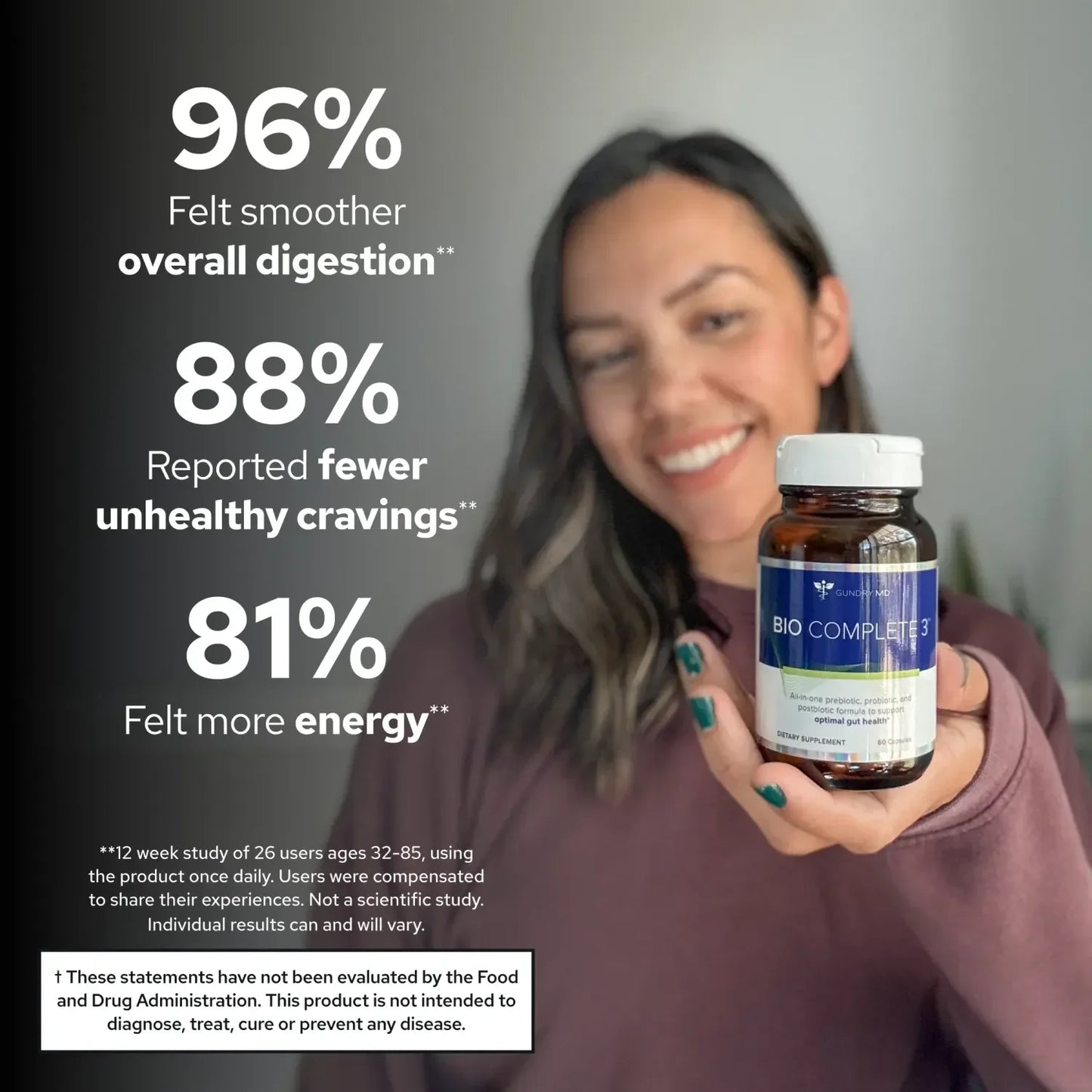 Bio Complete 3, 3-in-1 Probiotics for Gut Health, Probiotic Supplements for Digestion, Supplement Supporting Bloating, Gas, Food Cravings, Energy Levels, Skin, and Focus, 30 Day Supply